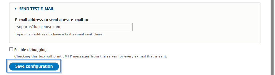 Enviar un email de prueba para comprobar que funciona el envío por SMTP en Drupal