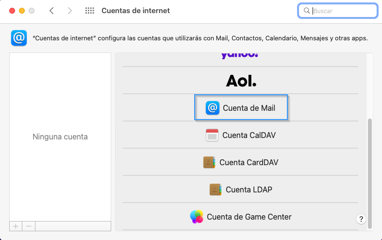 Seleccionar cuenta de Mail en Mac