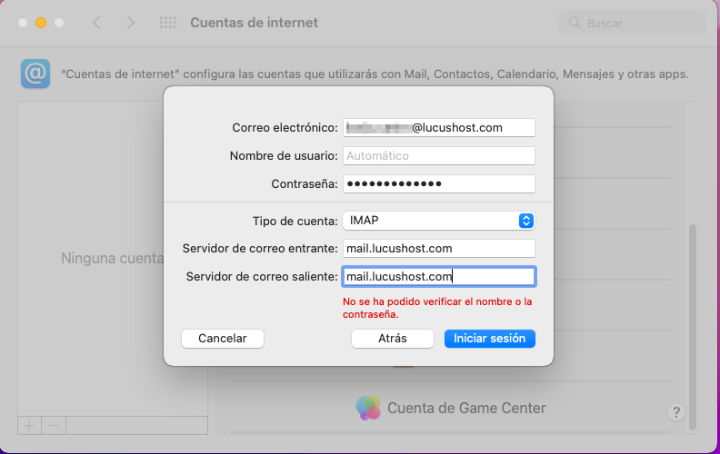 Añadir los datos de la cuenta para configurar Mail en Mac