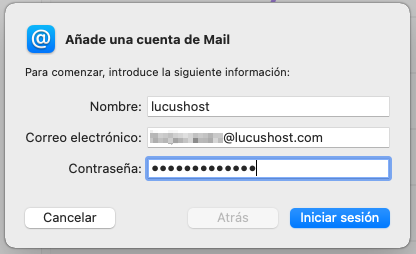 Introducir los datos de la cuenta de correo en Mail Mac