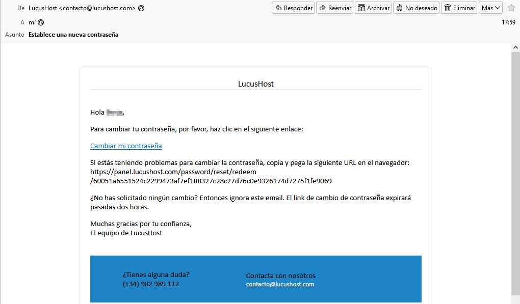 Correo para recuperar la contraseña en LucusHost