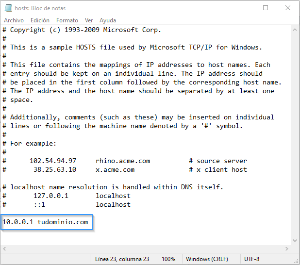 Modificar el fichero hosts en Windows para apuntar un dominio a una IP