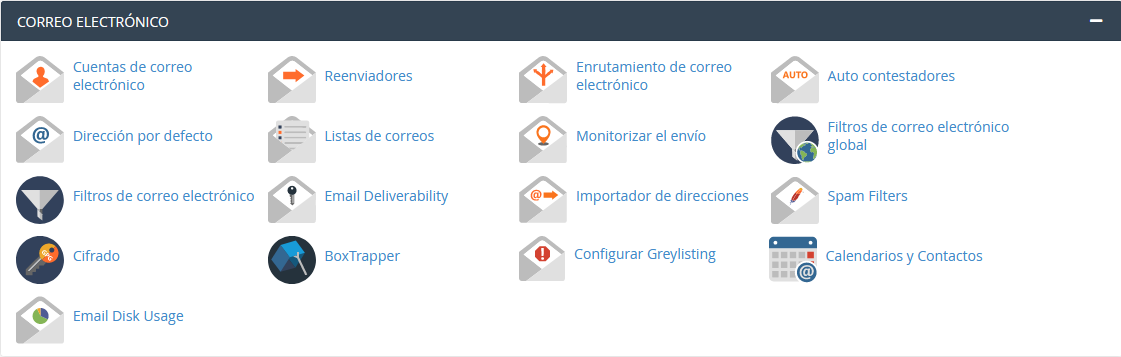 Sección correo electrónico de cPanel