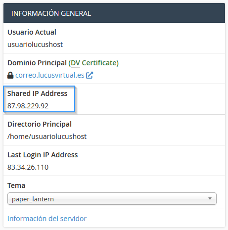 Obtener dirección IP de cPanel