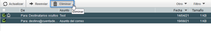 Eliminar correos del servidor en Horde Webmail