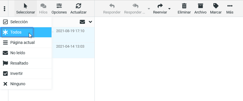 Seleccionar todos los correos en Roundcube