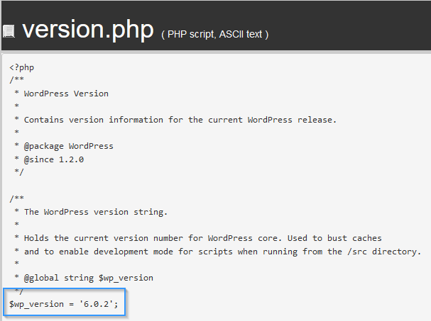 Comprobar la versión de WordPress desde el archivo Version.php