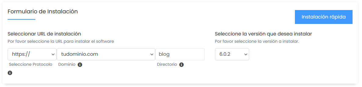 Seleccionar un directorio en el formulario de instalación de WordPress