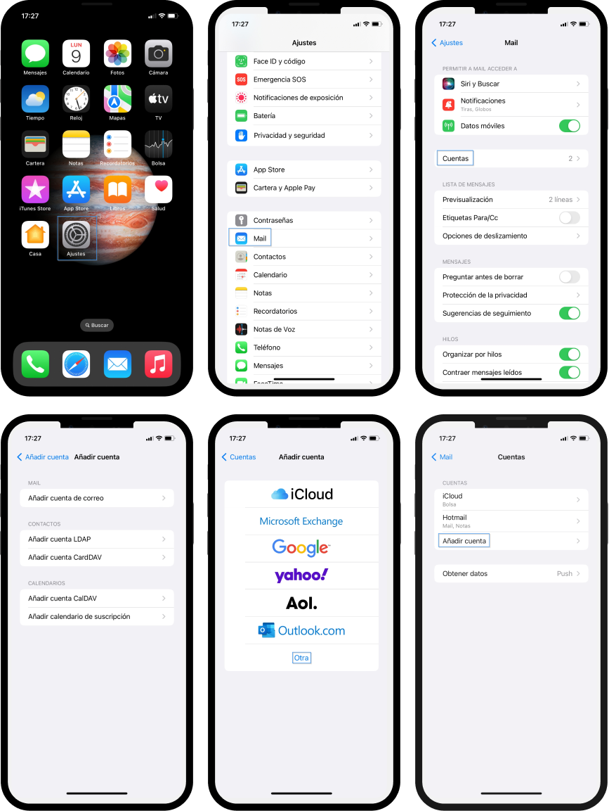 Añadir una cuenta de correo en iPhone
