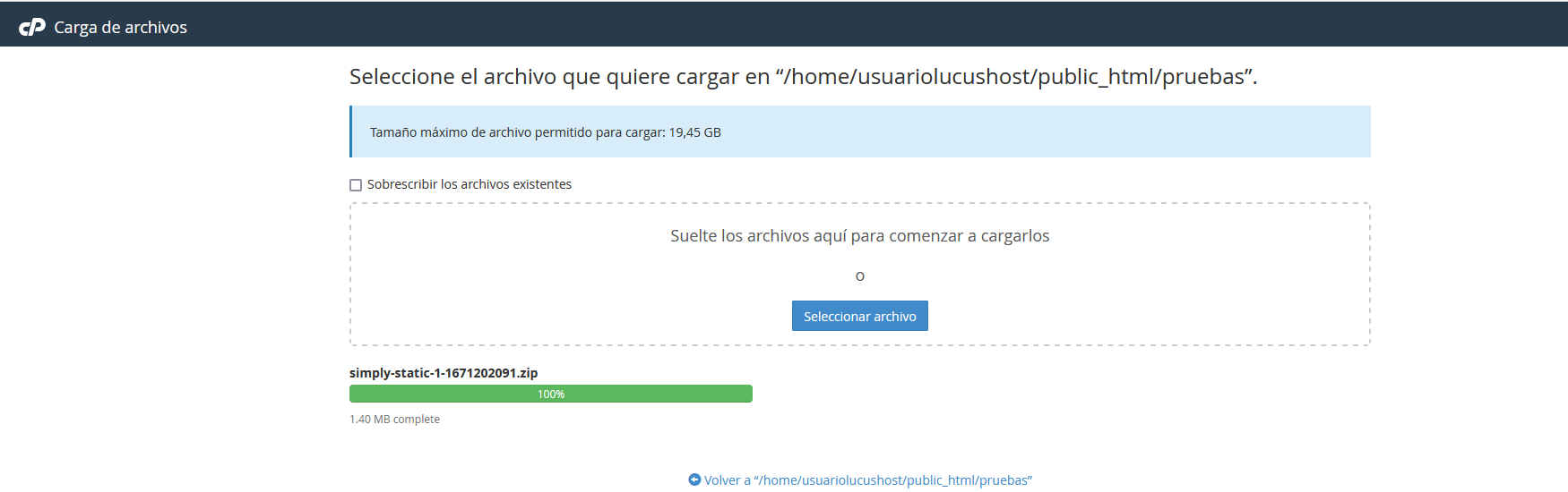 Subir un archivo con el Administrador de archivos de cPanel 