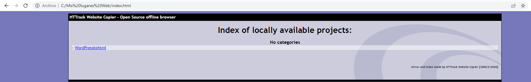 Comprobar la exportación con HTTrack