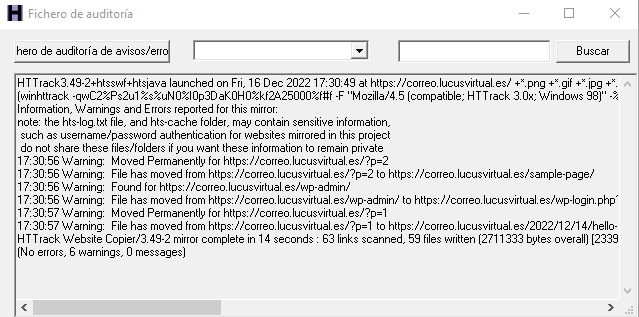 Fichero de auditoría de HTTrack