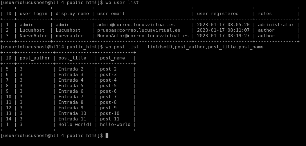 Listar usuarios y autores de los posts de WordPress con WP-CLI