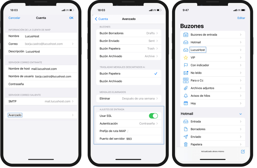 Configuración avanzada de una cuenta de correo en iPhone