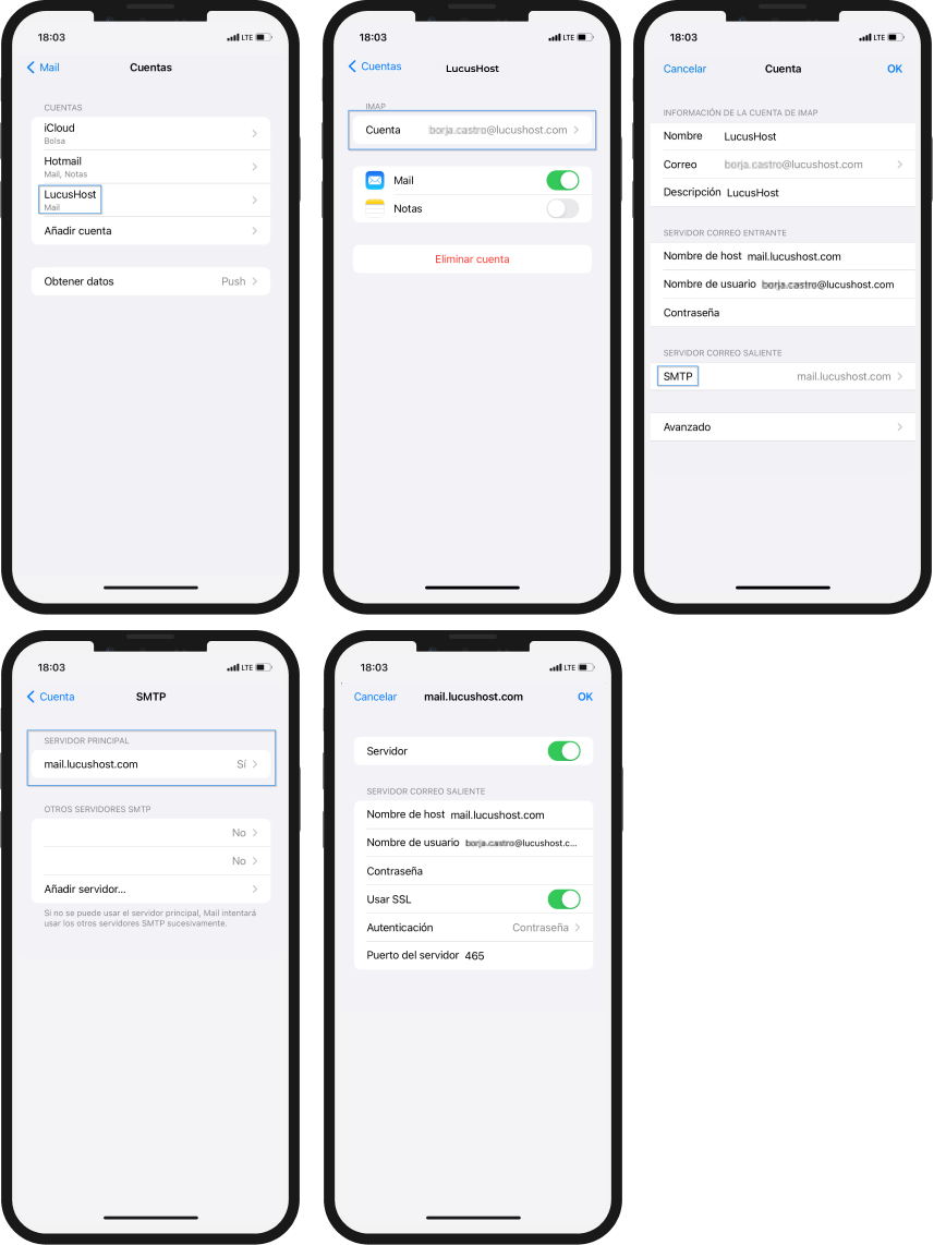 Configuración avanzada de una cuenta de correo en iPhone