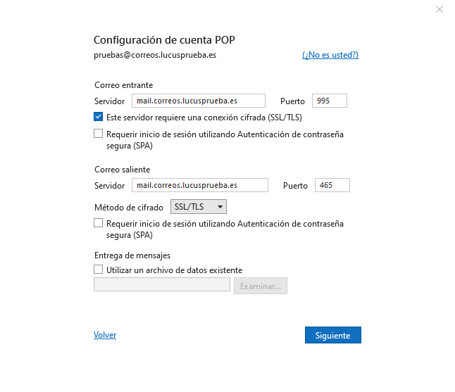 Datos para configurar una cuenta con POP