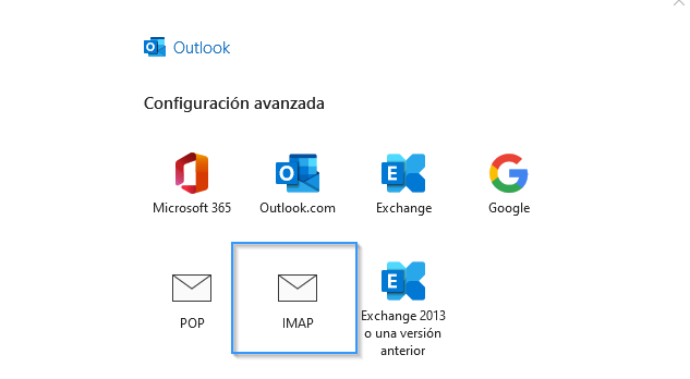 Elegit protocolo de correo en Outlook