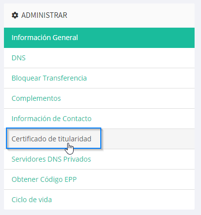 Certificado de titularidad de un dominio