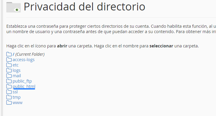 Carpeta public_html cPanel
