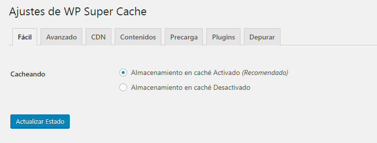 Configuración fácil de WP Super Cache