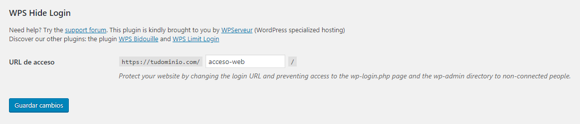 Cambiar URL de acceso a WordPress con WPS Hide Login