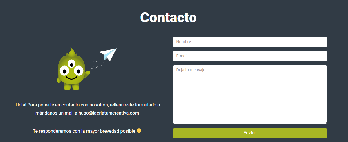 Ejemplo de formulario de contacto de La Criatura Creativa