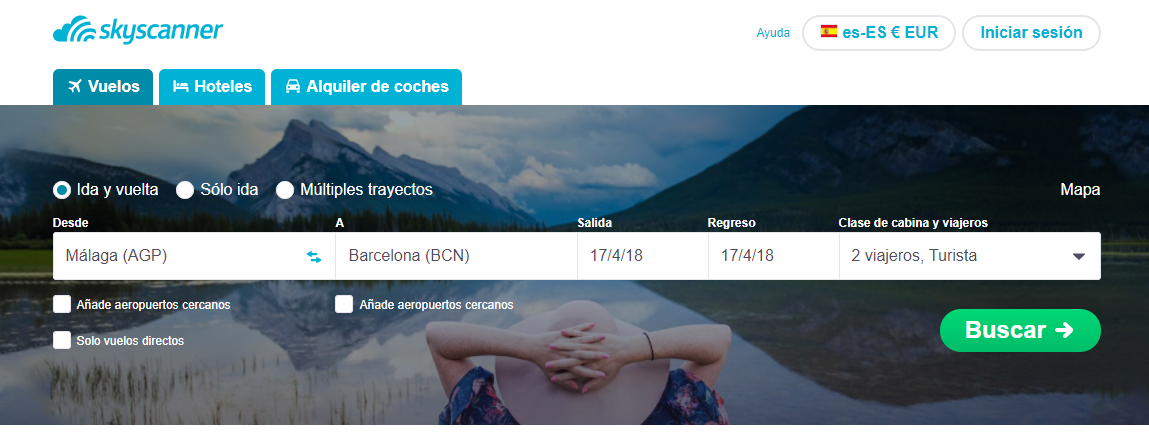 Ejemplo de CTA de Skyscanner