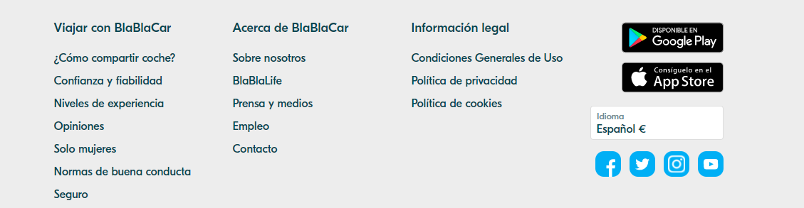 Ejemplo de iconos de redes sociales de BlaBlaCar