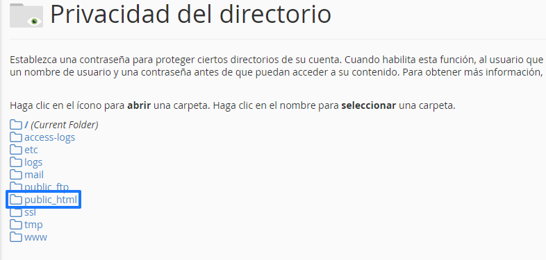 Privacidad del directorio en cPanel