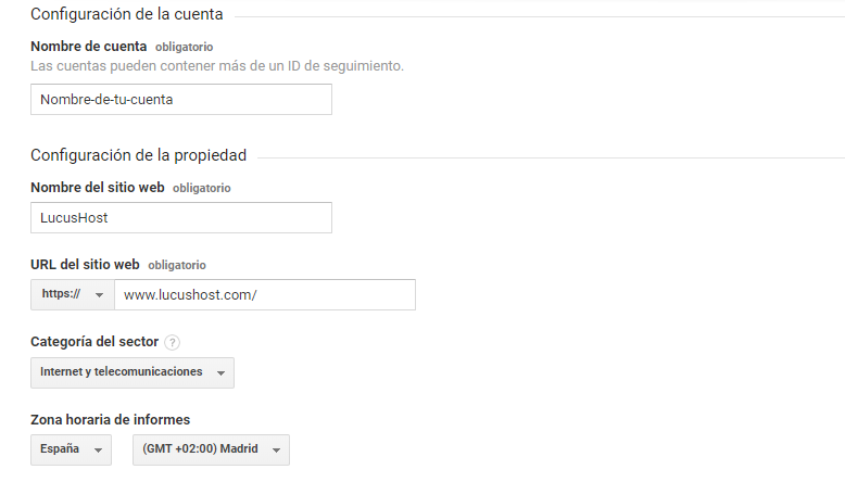 Configuración de la cuenta de Google Analytics