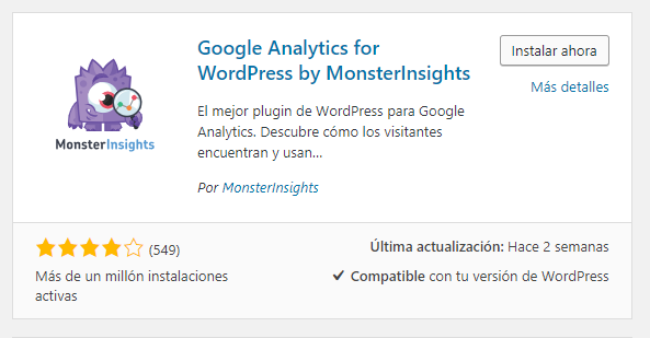 Plugin Google Analytics for WordPress by MonsterInsights
