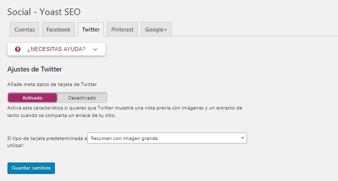 ajustes de twitter en yoast seo wordpress