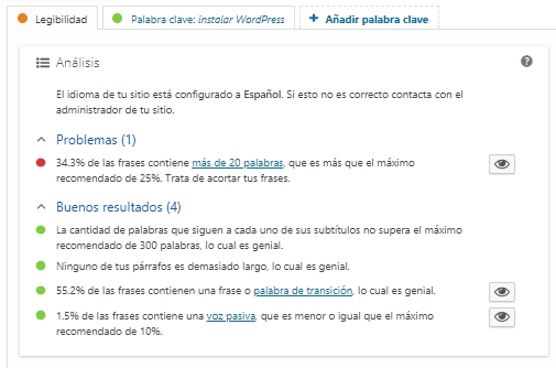 Ejemplo de análisis de legibilidad con Yoast SEO WordPress