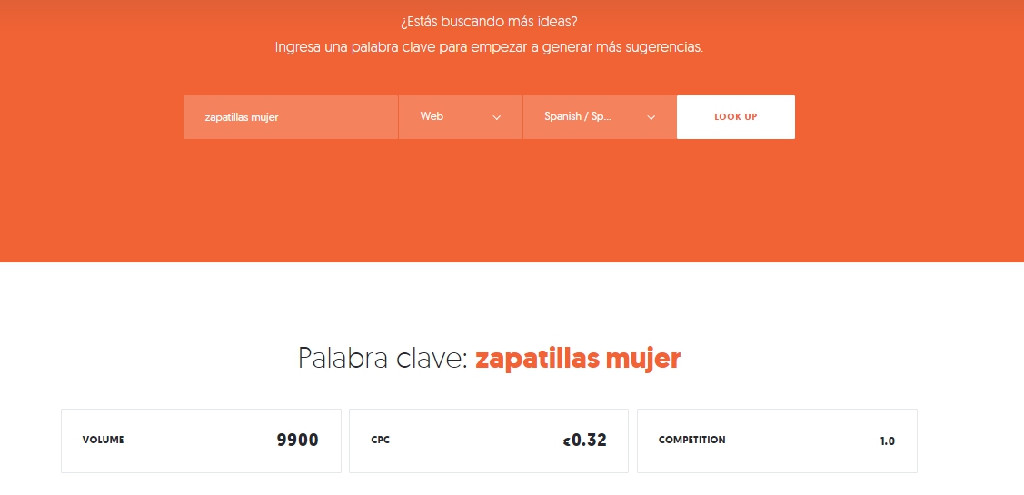 Ejemplo buscar keywords con Ubersuggest