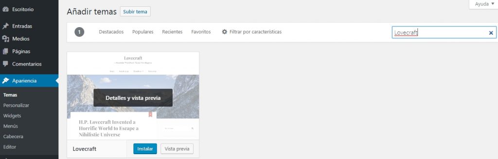 Instalar plantilla en WordPress