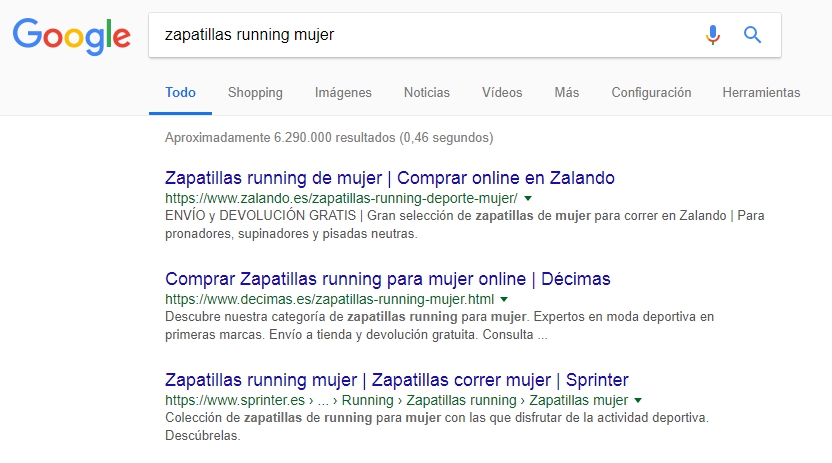 Palabras clave en los resultados de búsqueda de Google