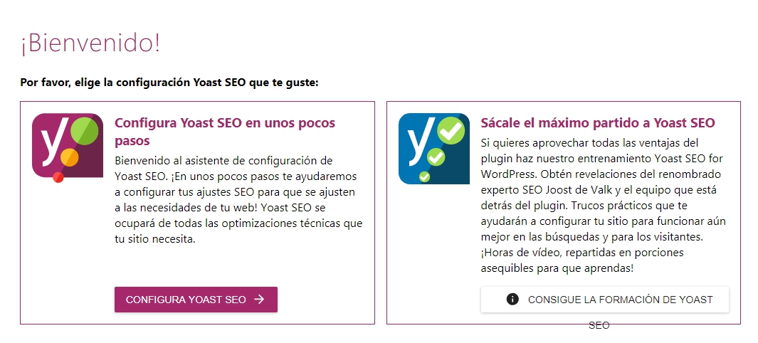 Paso 1: Asistente de instalación de Yoast SEO