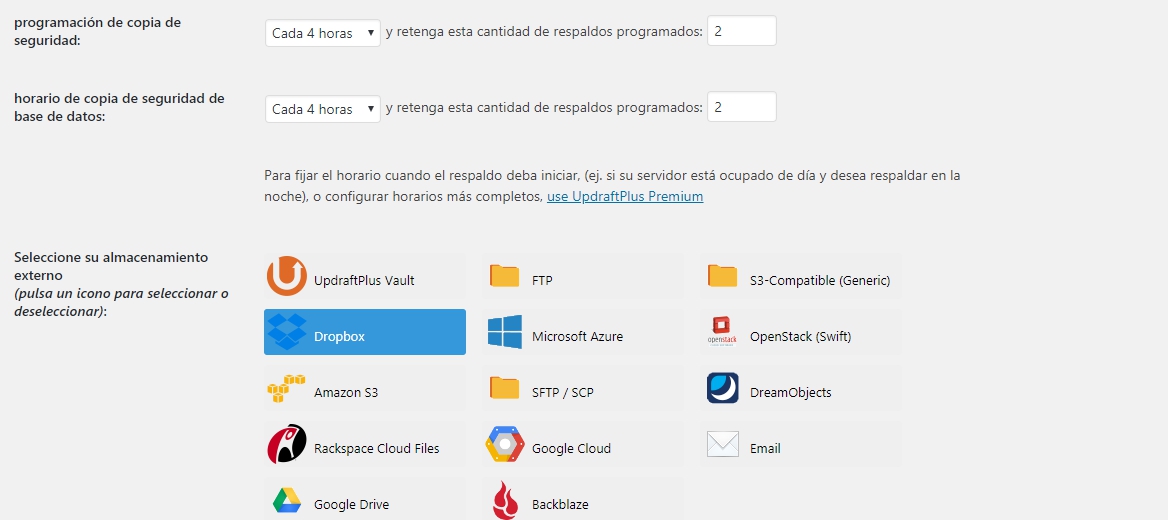 Programar copias de seguridad con UpdraftPlus WordPress Backup Plugin
