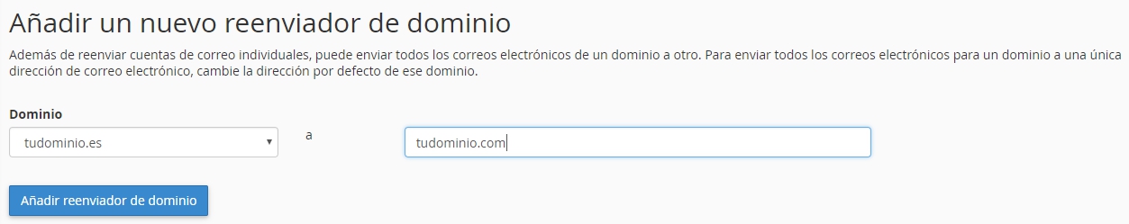 Añadir reenviador de domino desde cPanel