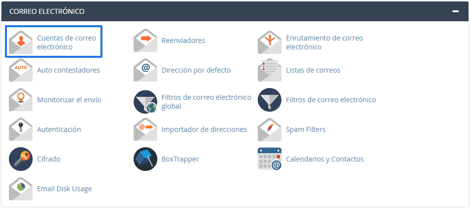 Sección Correo Electrónico en cPanel
