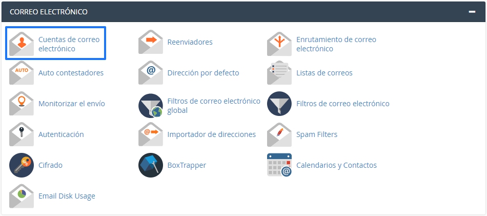 Sección Correo Electrónico en cPanel