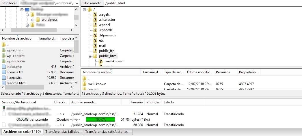 Transferir archivos de WordPress por FTP al plan de hosting