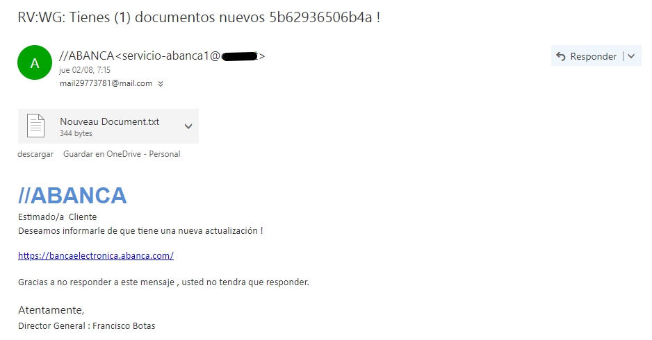 Ejemplo de un email que contiene phishing