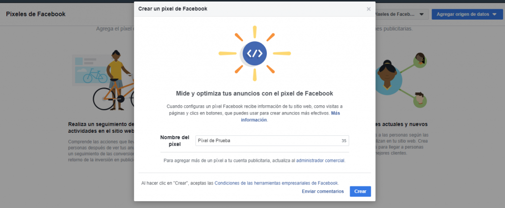 Crear el píxel de Facebook