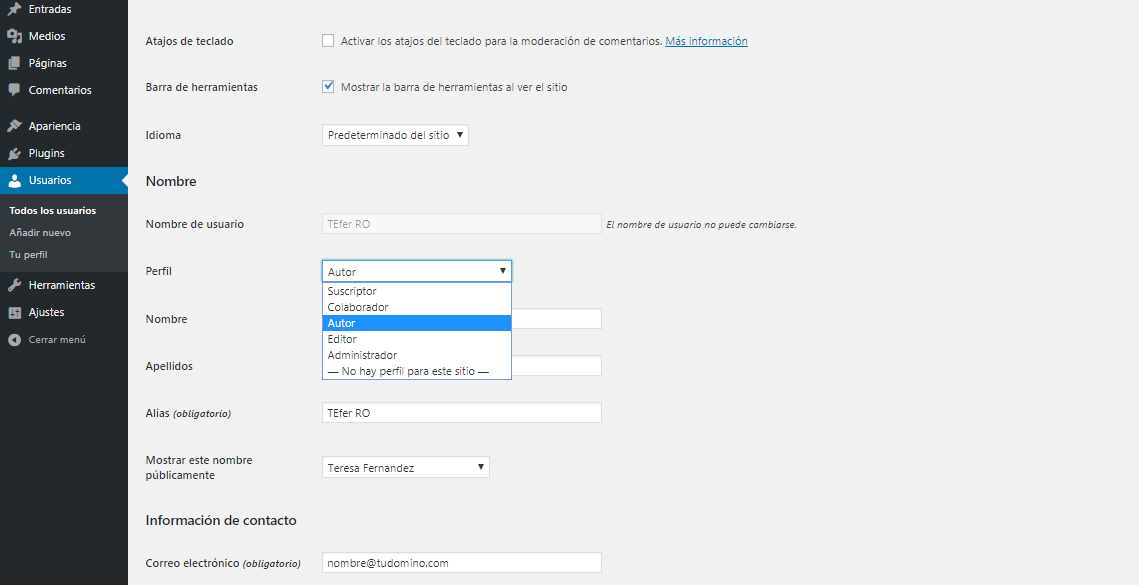 Modificar roles de usuario en WordPress