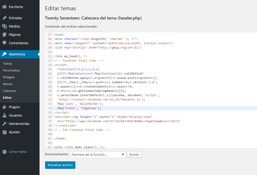 Cómo instalar el píxel de Facebook en WordPress manualmente