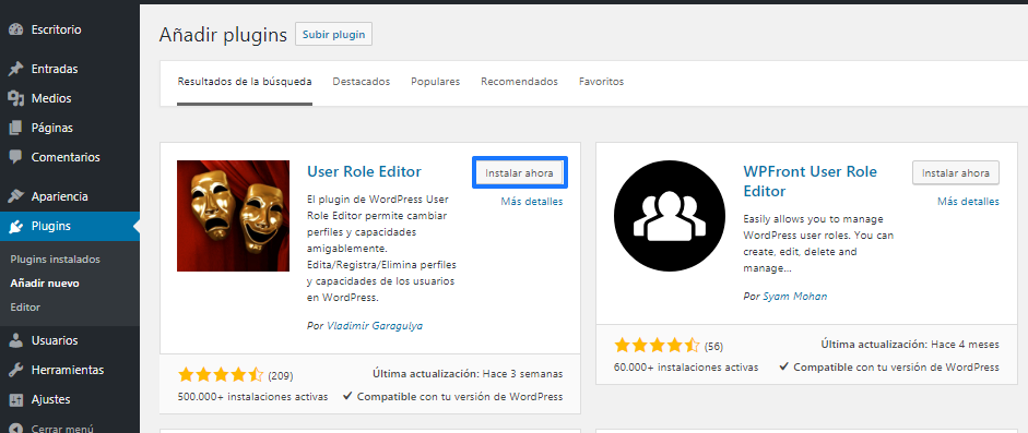 Instalar User Role Editor en WordPress