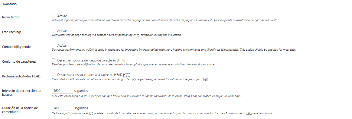 Configuración avanzada de Cache de Base de Datos W3 Total Cache de WordPress