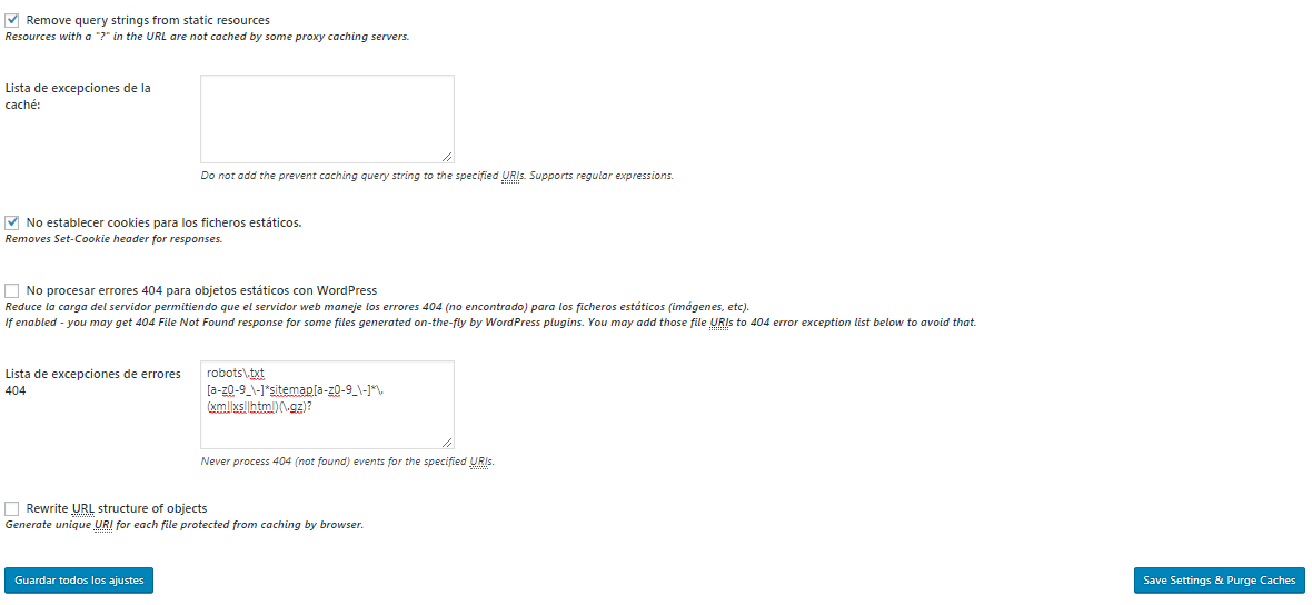 Ajustes avanzados Cache del navegador W3 Total Cache de WordPress