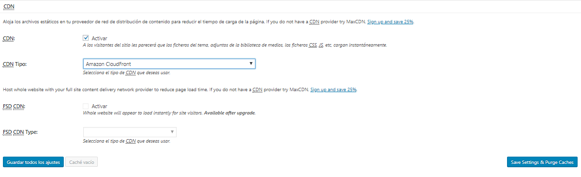 Ajustes CDN W3 Total Cache de WordPress